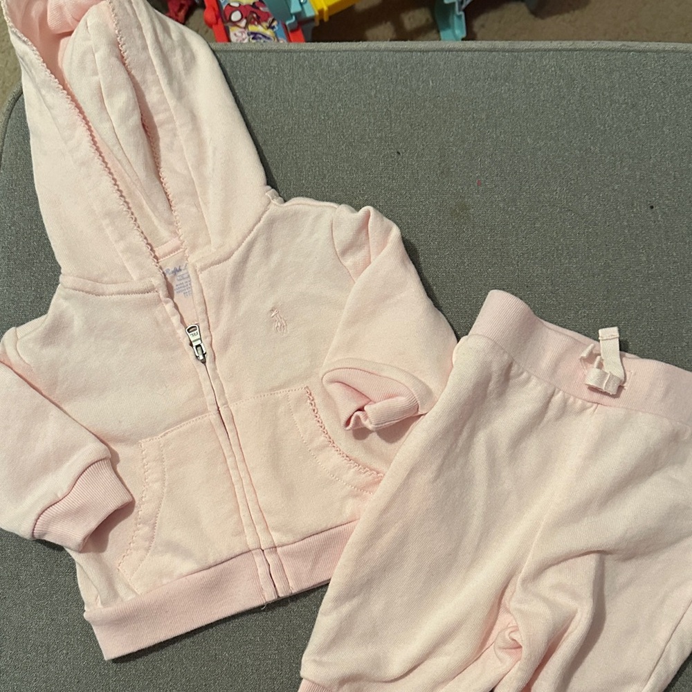 Ralph Lauren Light Pink 0-3 month Sweatpants & Hoodie Set